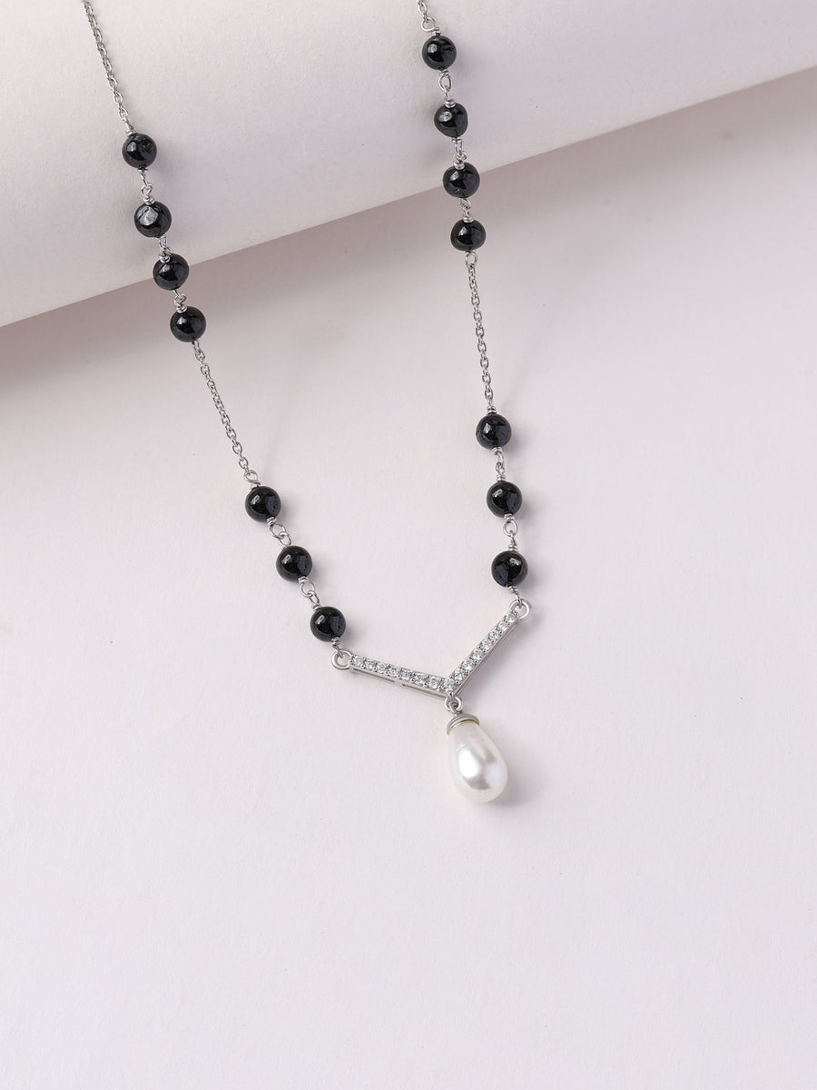 Silver American Diamond Pearl Drop Mangalsutra