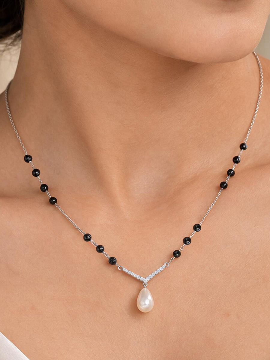 Silver American Diamond Pearl Drop Mangalsutra