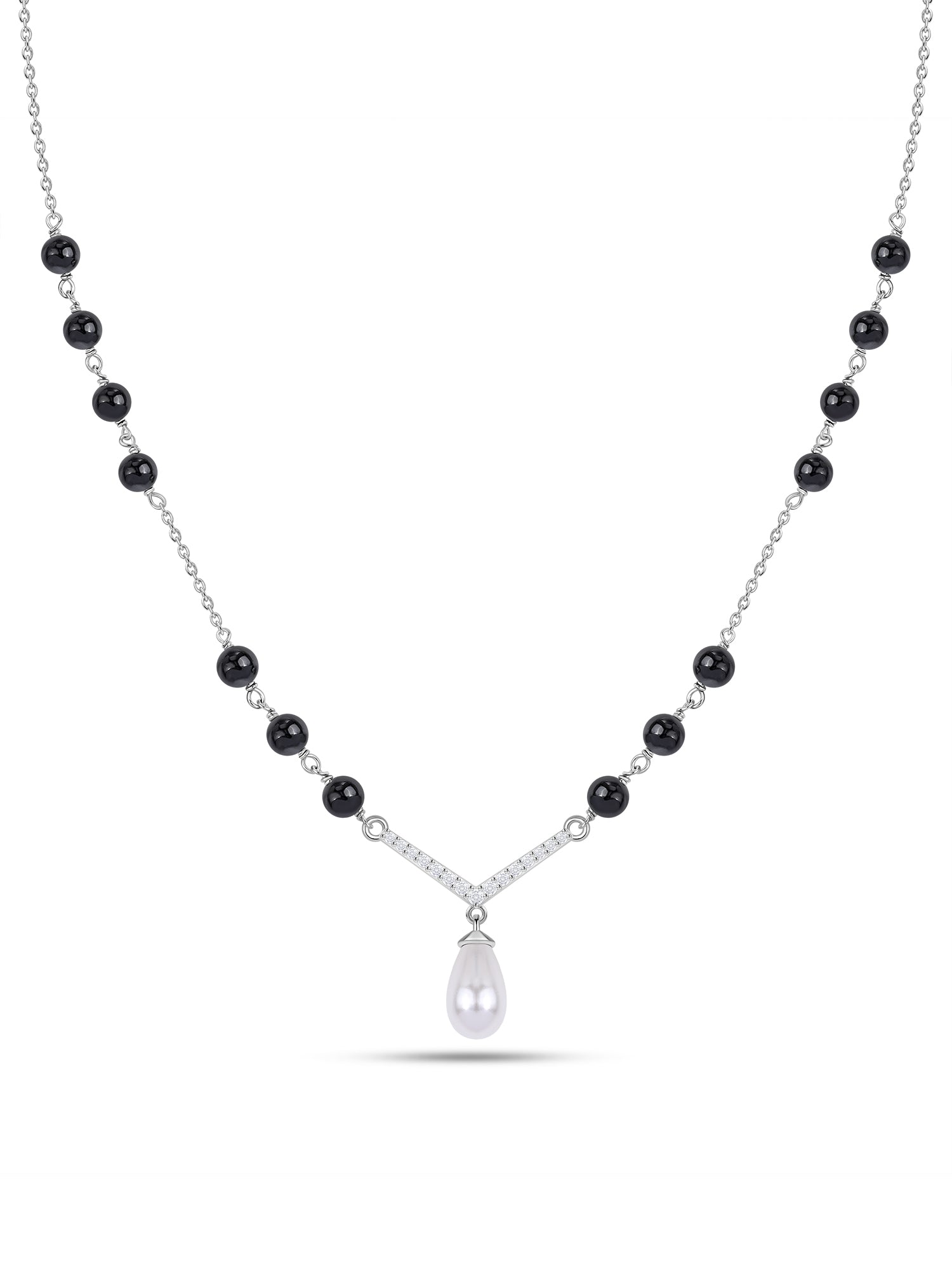 Silver American Diamond Pearl Drop Mangalsutra
