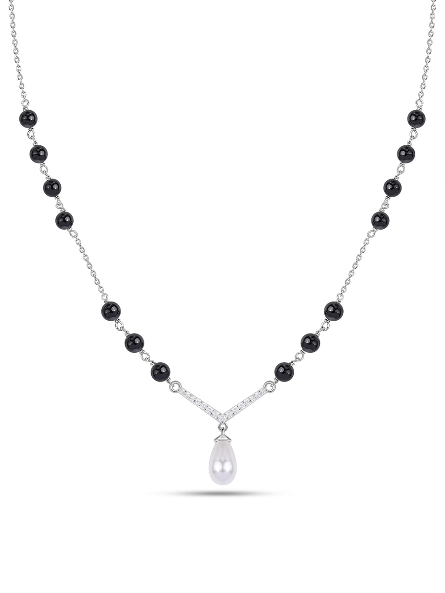 Silver American Diamond Pearl Drop Mangalsutra