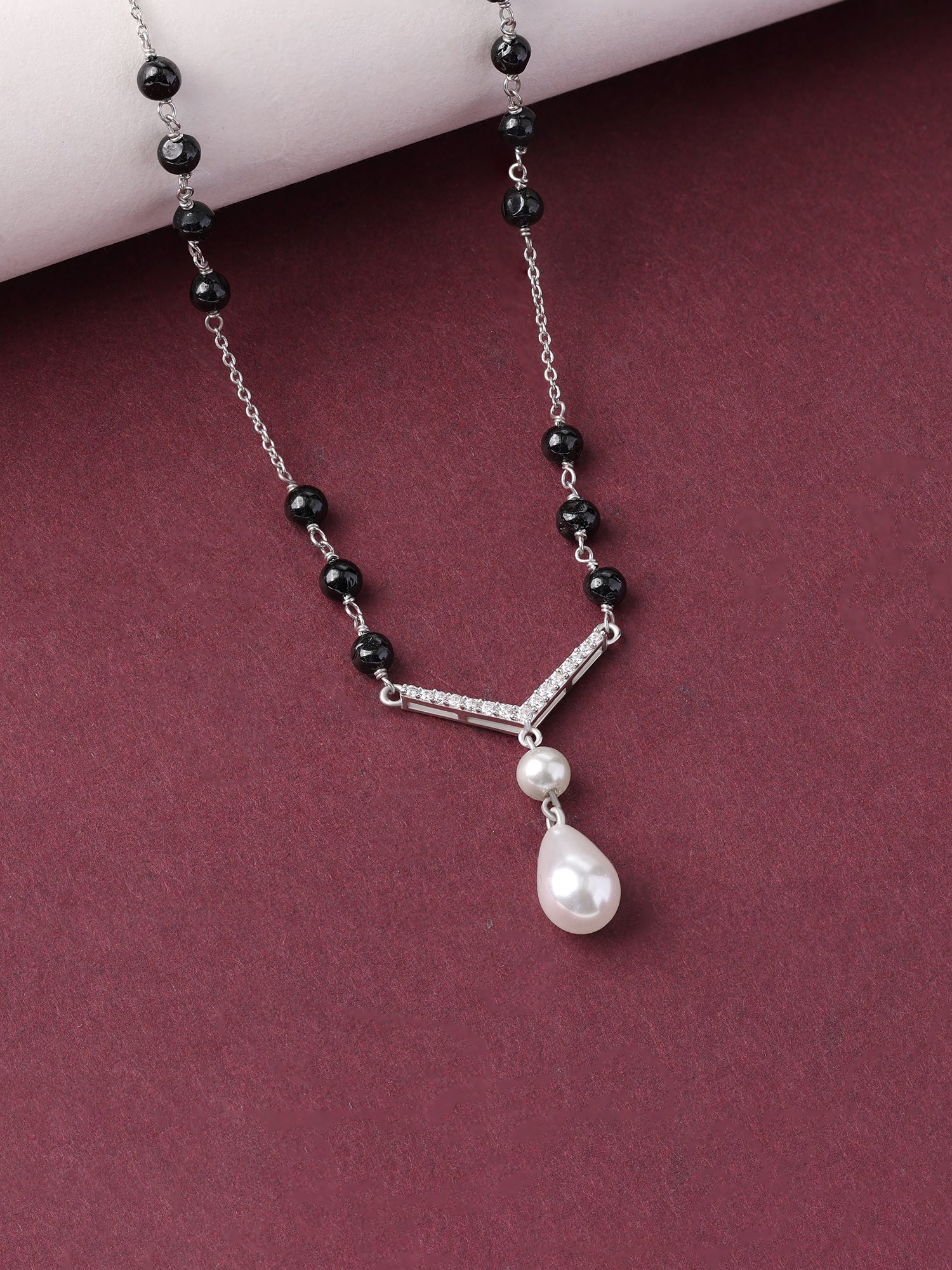 Silver American Diamond Double Pearl Drop Mangalsutra