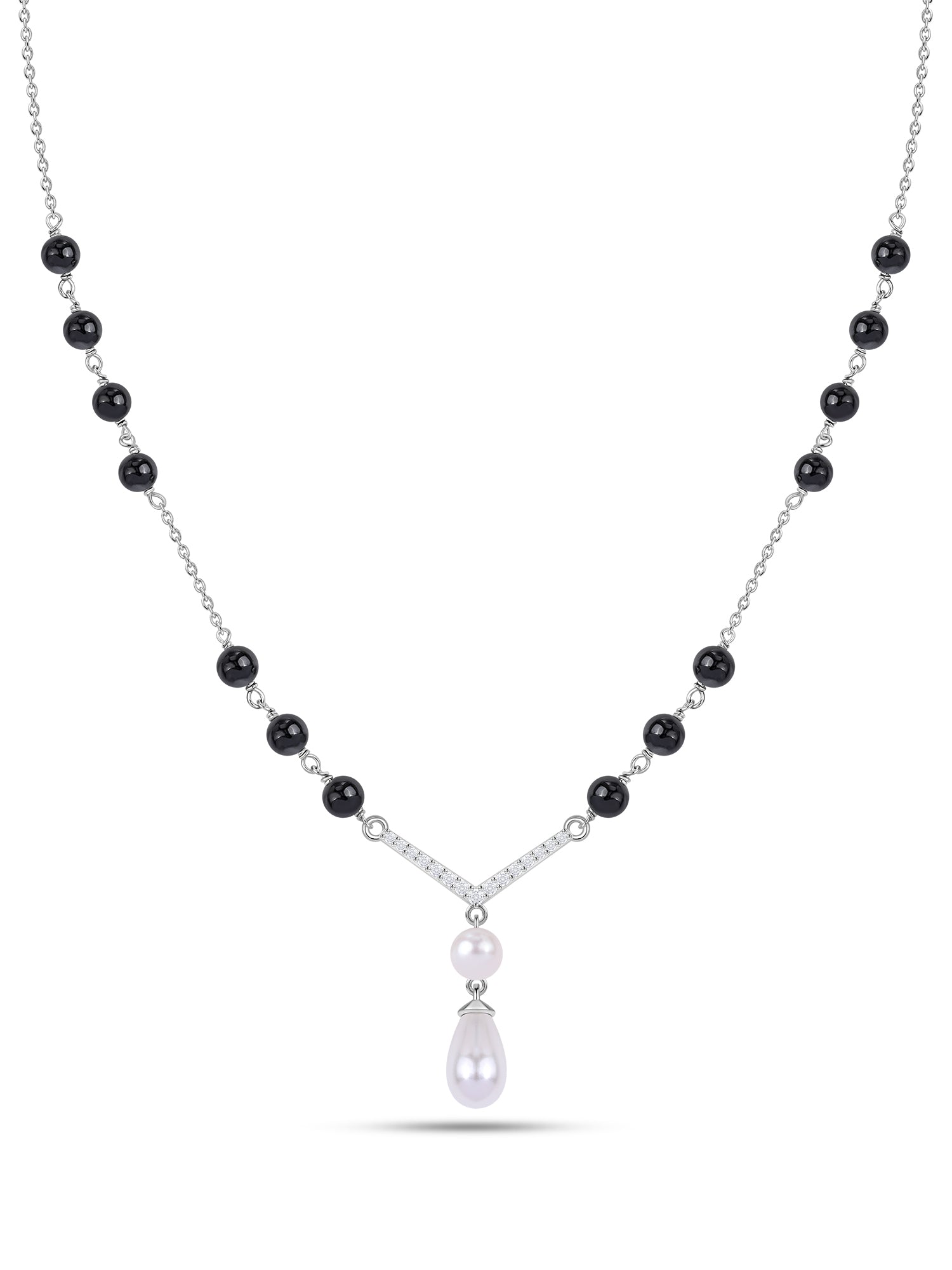 Silver American Diamond Double Pearl Drop Mangalsutra