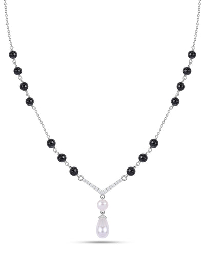 Silver American Diamond Double Pearl Drop Mangalsutra