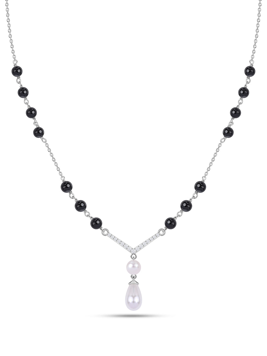 Silver American Diamond Double Pearl Drop Mangalsutra