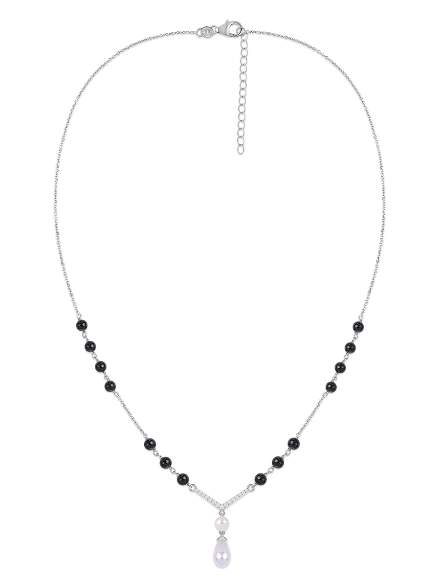 Silver American Diamond Double Pearl Drop Mangalsutra