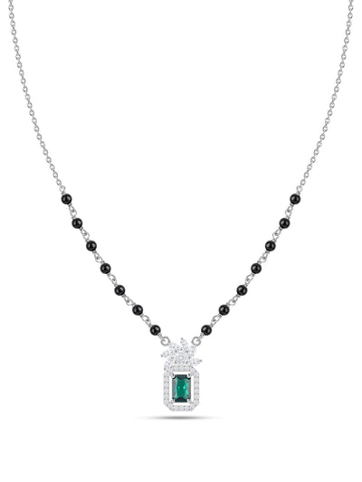 Green Emerald CZ Octagon Halo Silver Mangalsutra