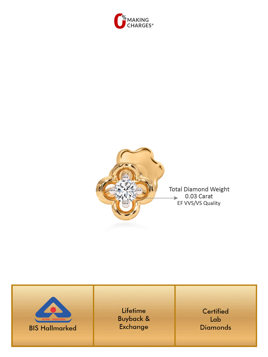 Ornate Solitaire Lab Grown Diamond Nose Pin