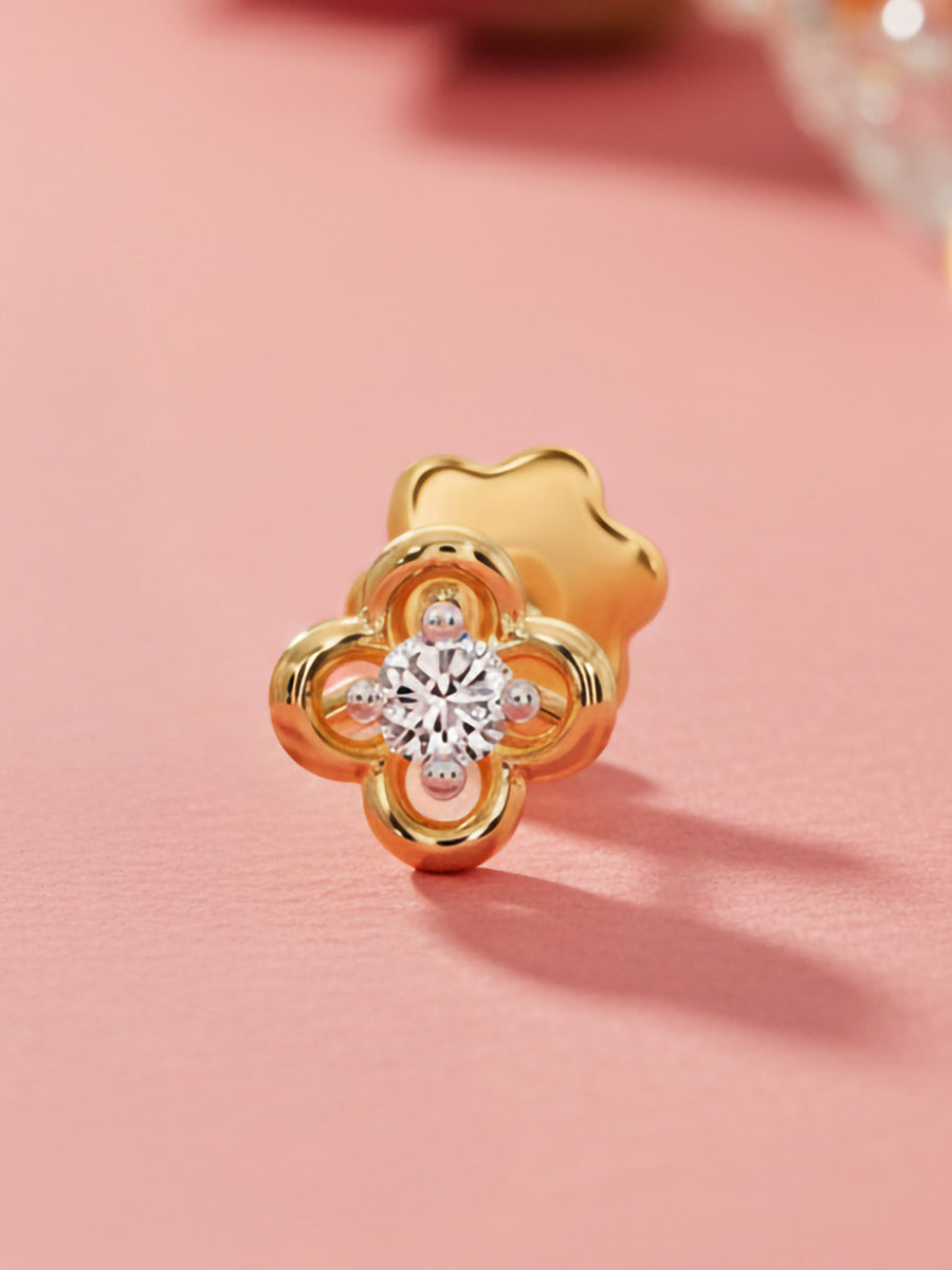 Ornate Solitaire Lab Grown Diamond Nose Pin