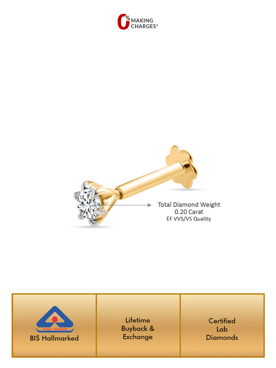 Lab Grown 0.20 Carat Diamond Nose Pin