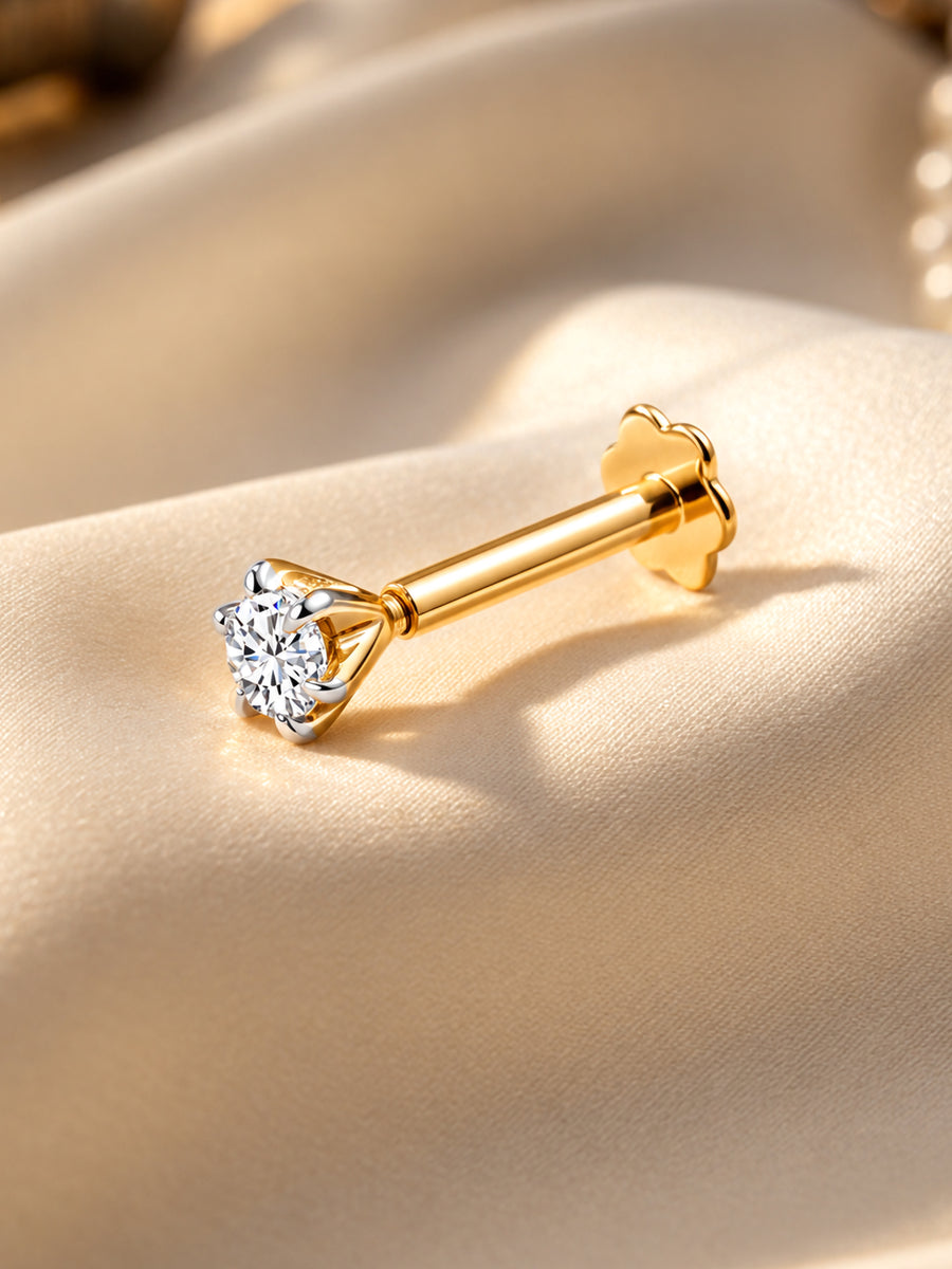 Lab Grown 0.16 Carat Diamond Gold Nose Pin