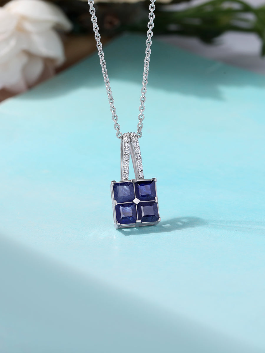 Natural Blue Sapphire Gold Pendant With Chain