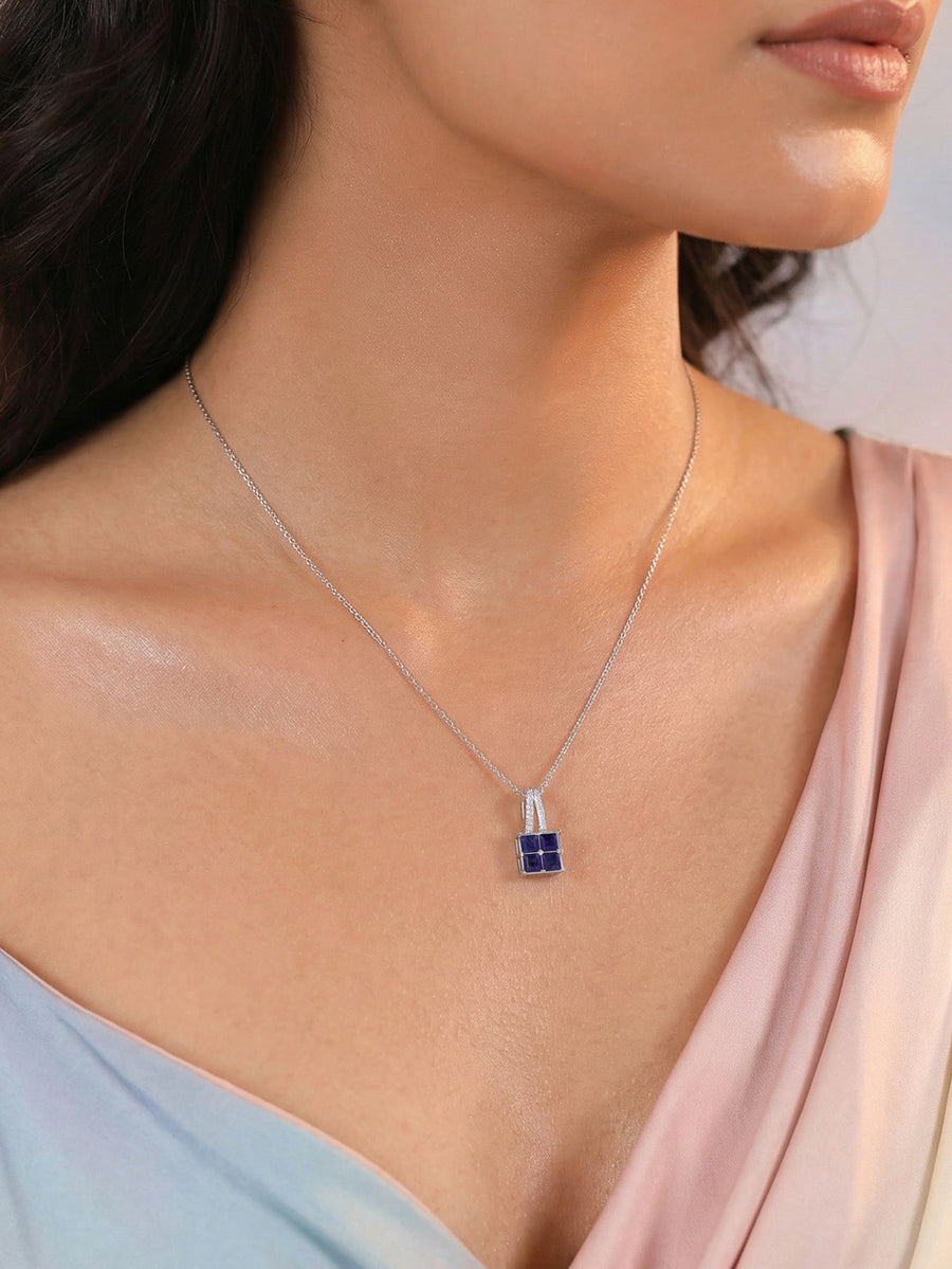 Natural Blue Sapphire Gold Pendant With Chain