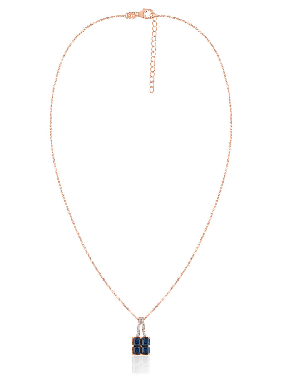 Natural Blue Sapphire Gold Pendant With Chain