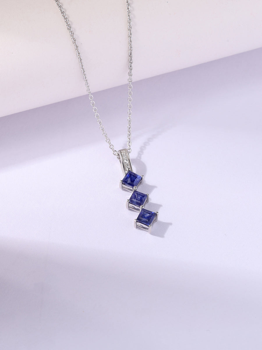 Midnight Cascade Sapphire Silver Pendant
