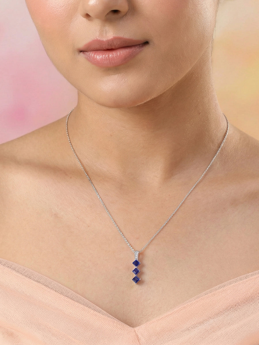 Midnight Cascade Sapphire Silver Pendant