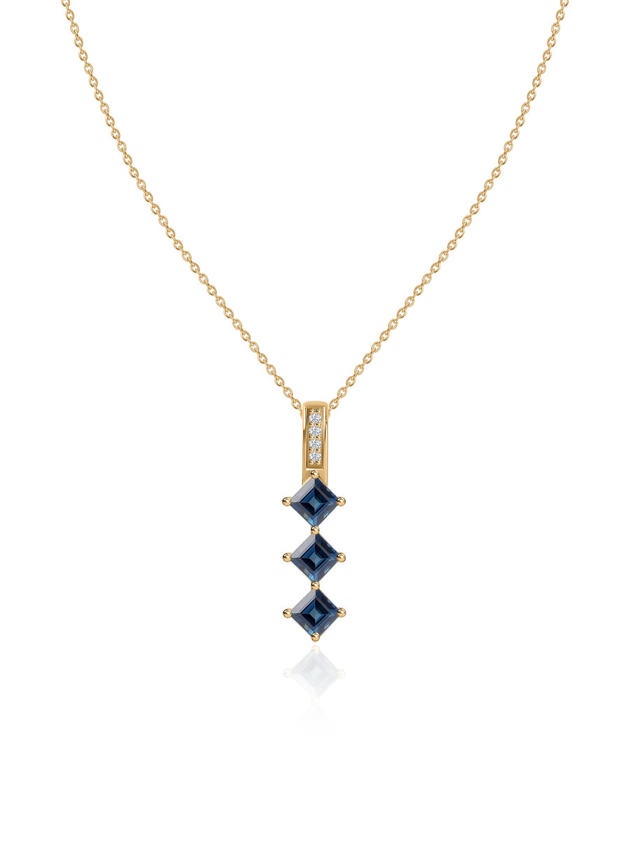 Cascading Blue Sapphires Gold Pendant With Chain