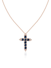 Blue Sapphire Gold Cross Pendant with Chain