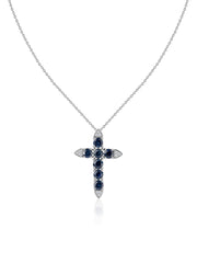 Blue Sapphire Gold Cross Pendant with Chain