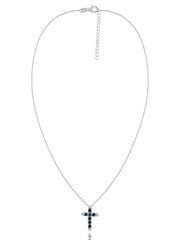 Blue Sapphire Gold Cross Pendant with Chain