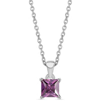 Princess Amethyst CZ Silver Pendant with Chain for Women