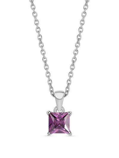 Princess Amethyst CZ Silver Pendant with Chain for Women
