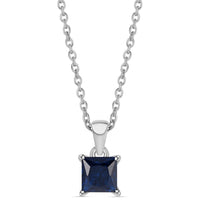 Princess Sapphire CZ Silver Pendant with Chain for Women