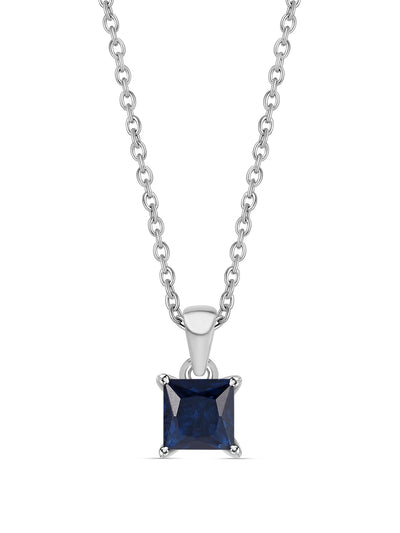 Blue Sapphire CZ Princess pendant necklace in 925 sterling silver by Ornate Jewels