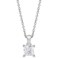 Princess Diamond Look Silver Pendant with Chain for Women
