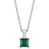 Princess Green Emerald CZ Silver Pendant with Chain for Women
