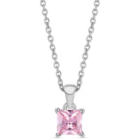 Princess Pink CZ Silver Pendant with Chain for Women