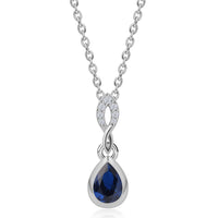 Blue Sapphire CZ Silver Drop Necklace for Women