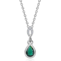 Green Emerald CZ Silver Drop Necklace for Women