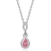 Pink CZ Silver Drop Necklace for Women