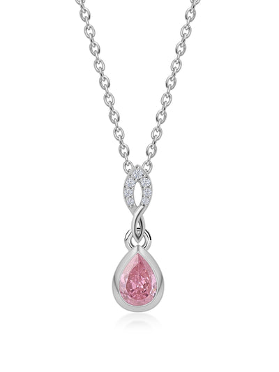 Silver Necklace for Women with Silver chain and Pink CZ halo pendant