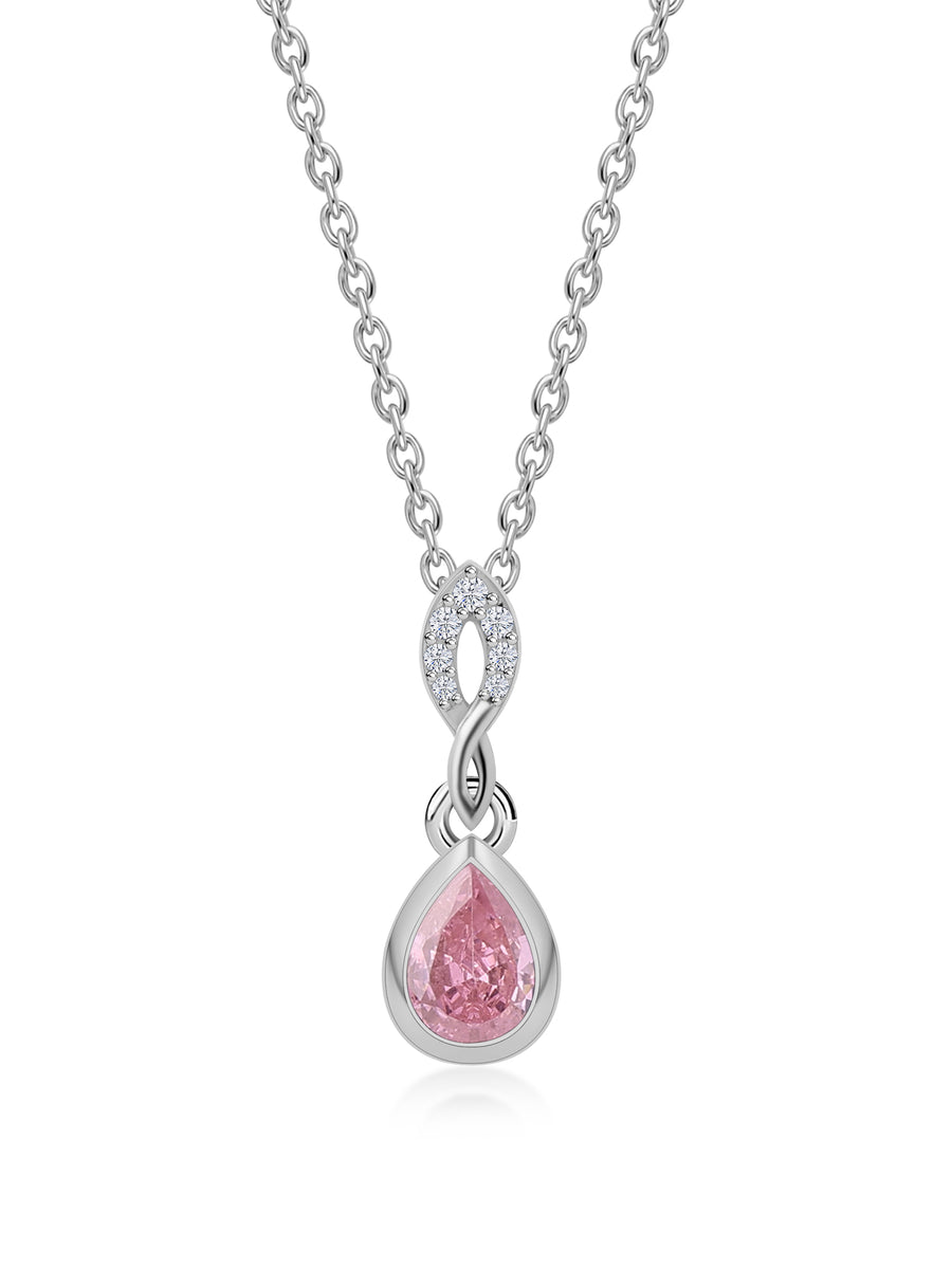 Silver Necklace for Women with Silver chain and Pink CZ halo pendant
