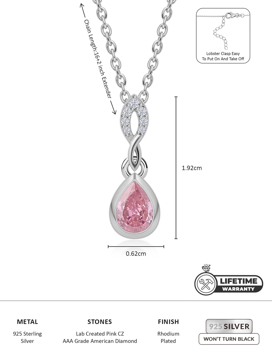 Silver chain Necklace for Women with Pink CZ halo pendant