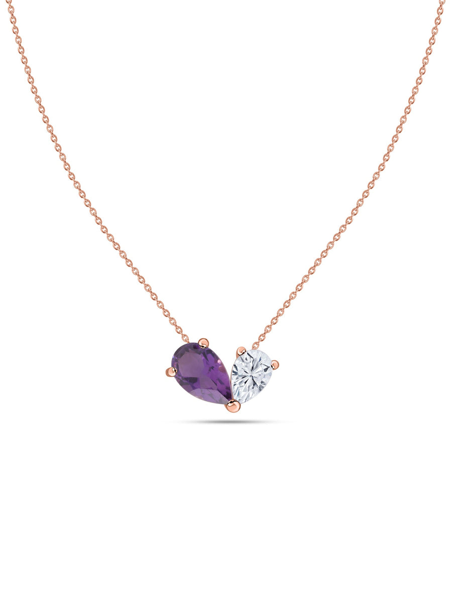 Natural Amethyst Pear Toi Et Moi Gold Necklace