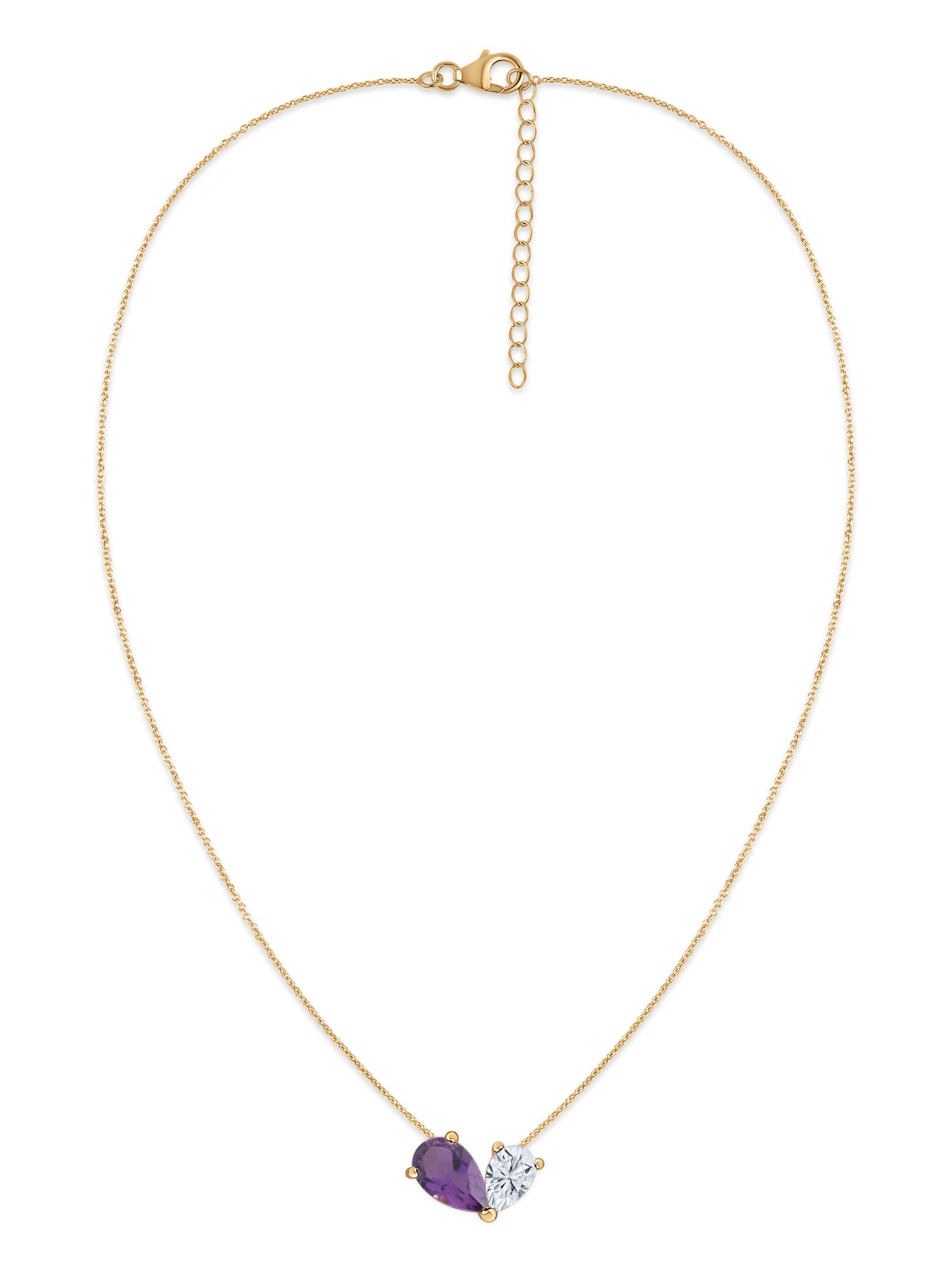 Natural Amethyst Pear Toi Et Moi Gold Necklace