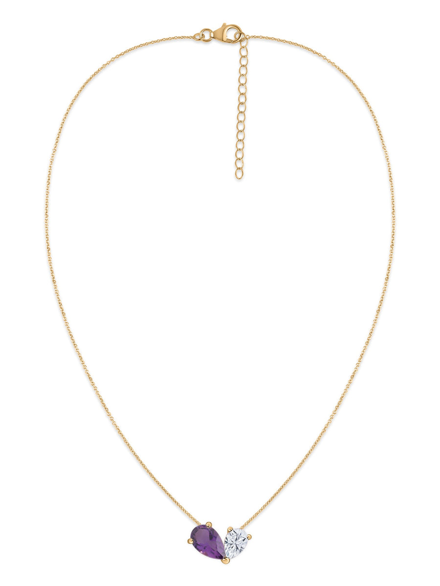 Natural Amethyst Pear Toi Et Moi Gold Necklace