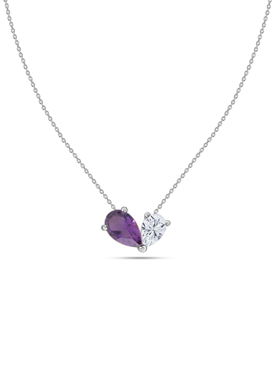 Natural Amethyst Pear Toi Et Moi Gold Necklace