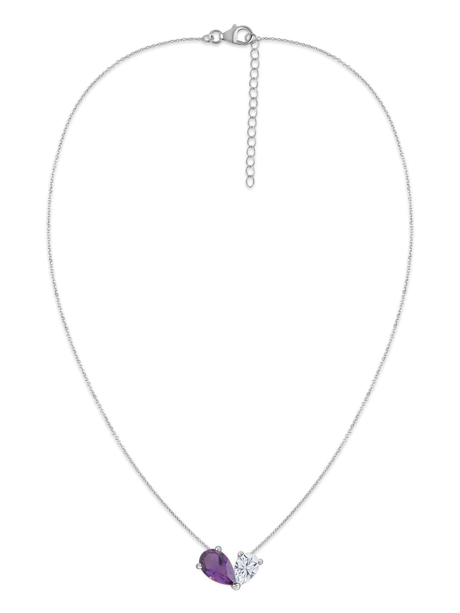 Natural Amethyst Pear Toi Et Moi Gold Necklace