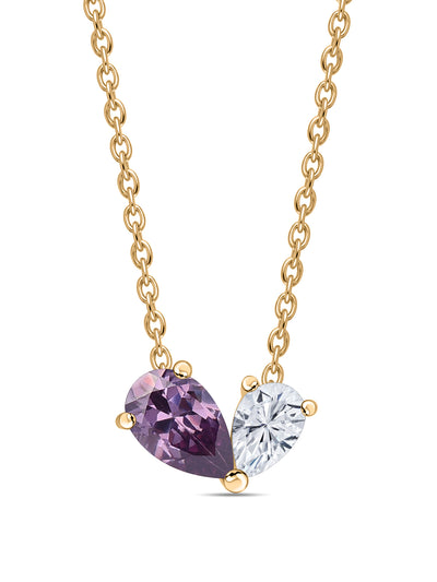 Toi Et Moi Amethyst CZ Yellow Gold-Plated Necklace