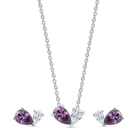 Purple CZ Toi Et Moi Silver Jewellery Set