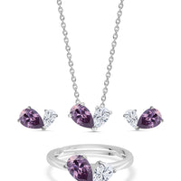 Purple CZ Toi Et Moi Silver Jewellery Set