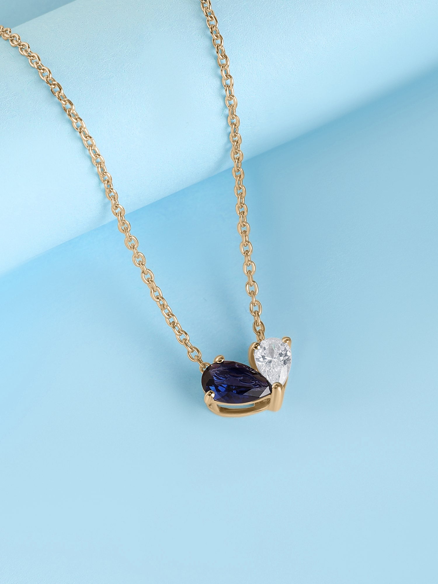 Toi Et Moi Blue Sapphire Yellow Gold Necklace
