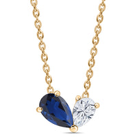 Toi Et Moi Blue Sapphire CZ Yellow Gold-Plated Necklace