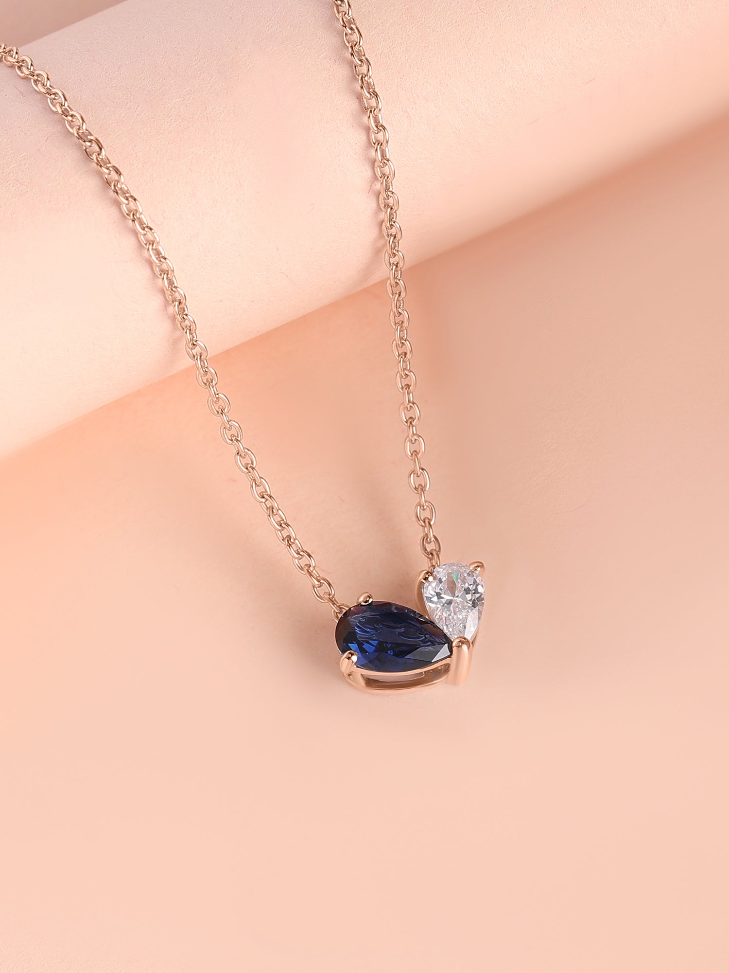 Toi Et Moi Blue Sapphire Rose Gold Necklace