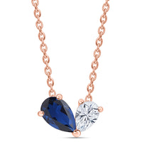Toi Et Moi Blue Sapphire CZ Rose Gold-Plated Necklace