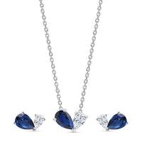 Blue CZ Toi Et Moi Silver Jewellery Set