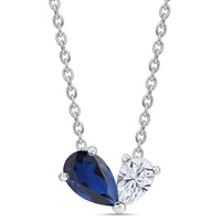 Toi Et Moi Blue Sapphire CZ Silver Necklace for Women